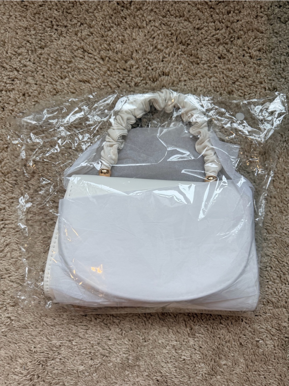 White Mini Top-Handle Bag with Ruched Handle